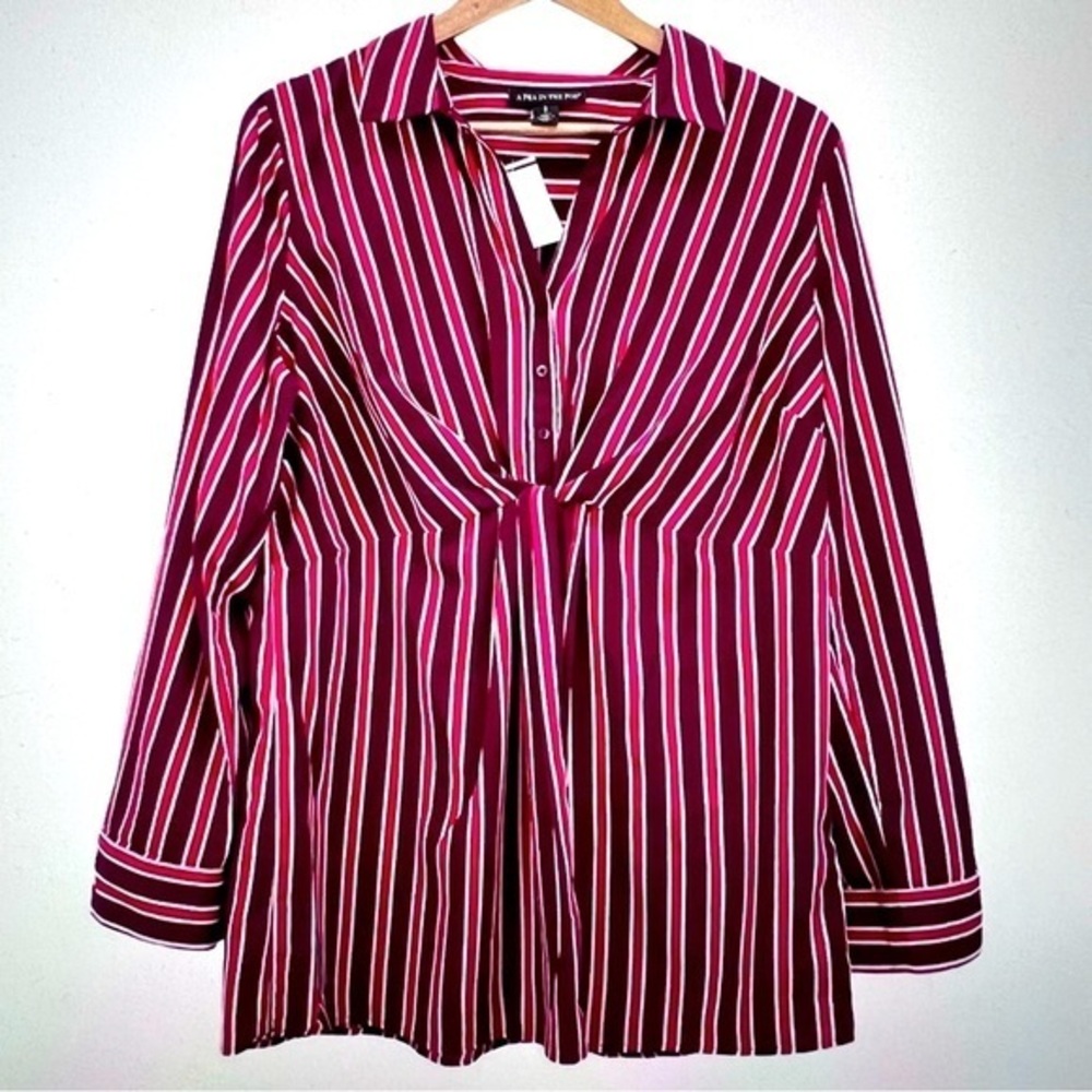 A Pea in the Pod Red Wine White Striped Maternity Blouse Tunic New Medium